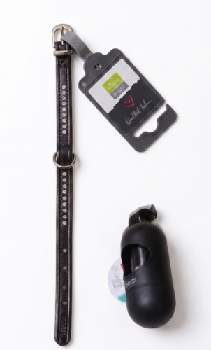 czarna obroża hunter smart z kryształkami (20 - 24cm) + etui na woreczki