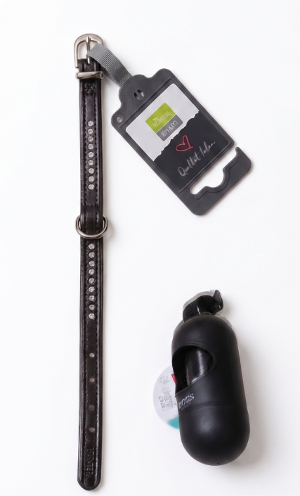czarna obroża hunter smart z kryształkami (20 - 24cm) + etui na woreczki