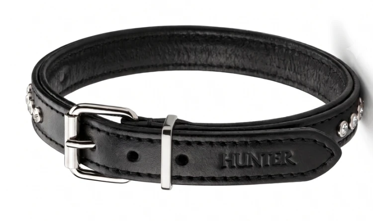 czarna obroża hunter smart z kryształkami (20 - 24cm) + etui na woreczki