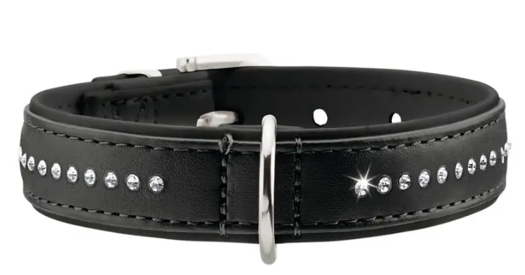 czarna obroża hunter smart z kryształkami (20 - 24cm) + etui na woreczki