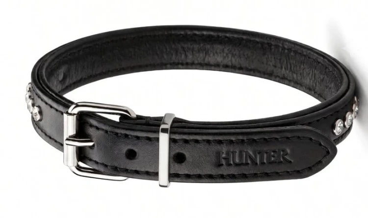 czarna obroża hunter smart z kryształkami (20 - 24cm) + etui na woreczki